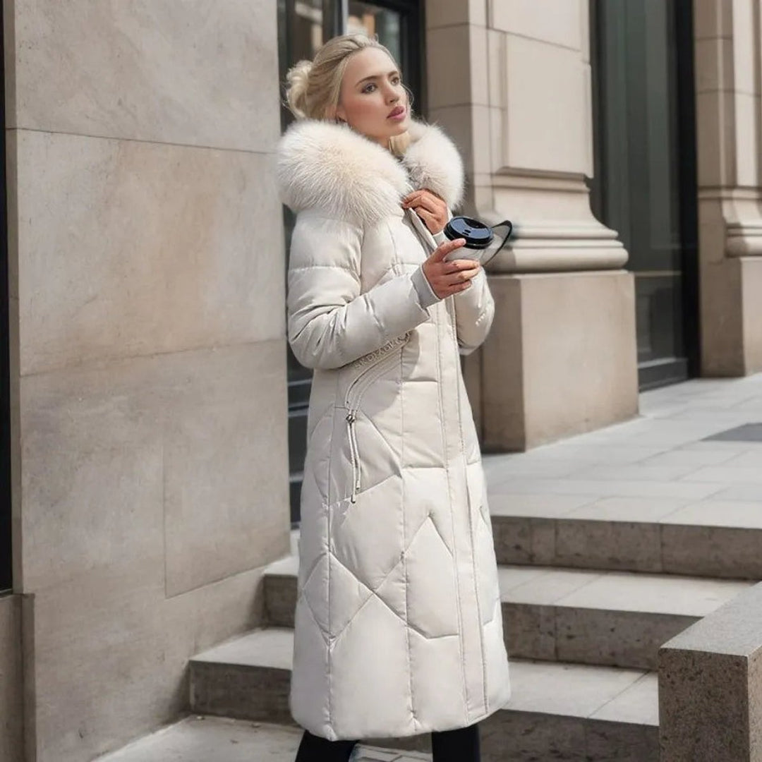 Women's Long Quilted Puffer Coat Fur-Trim Hood