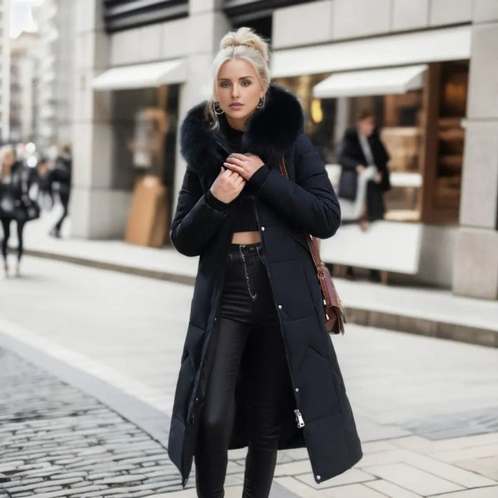 Women's Long Quilted Puffer Coat Fur-Trim Hood