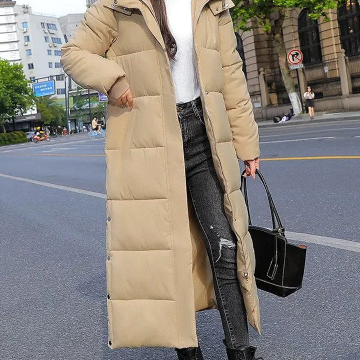 Women's Long Quilted Puffer Winter Coat Zip-Up Maxi Parka - Khaki