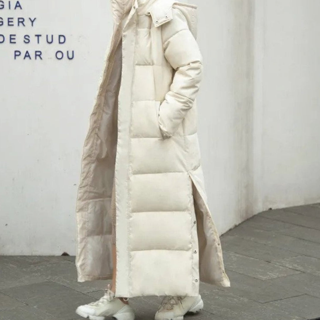 Women's Long Quilted Puffer Winter Coat Zip-Up Maxi Parka - Beige