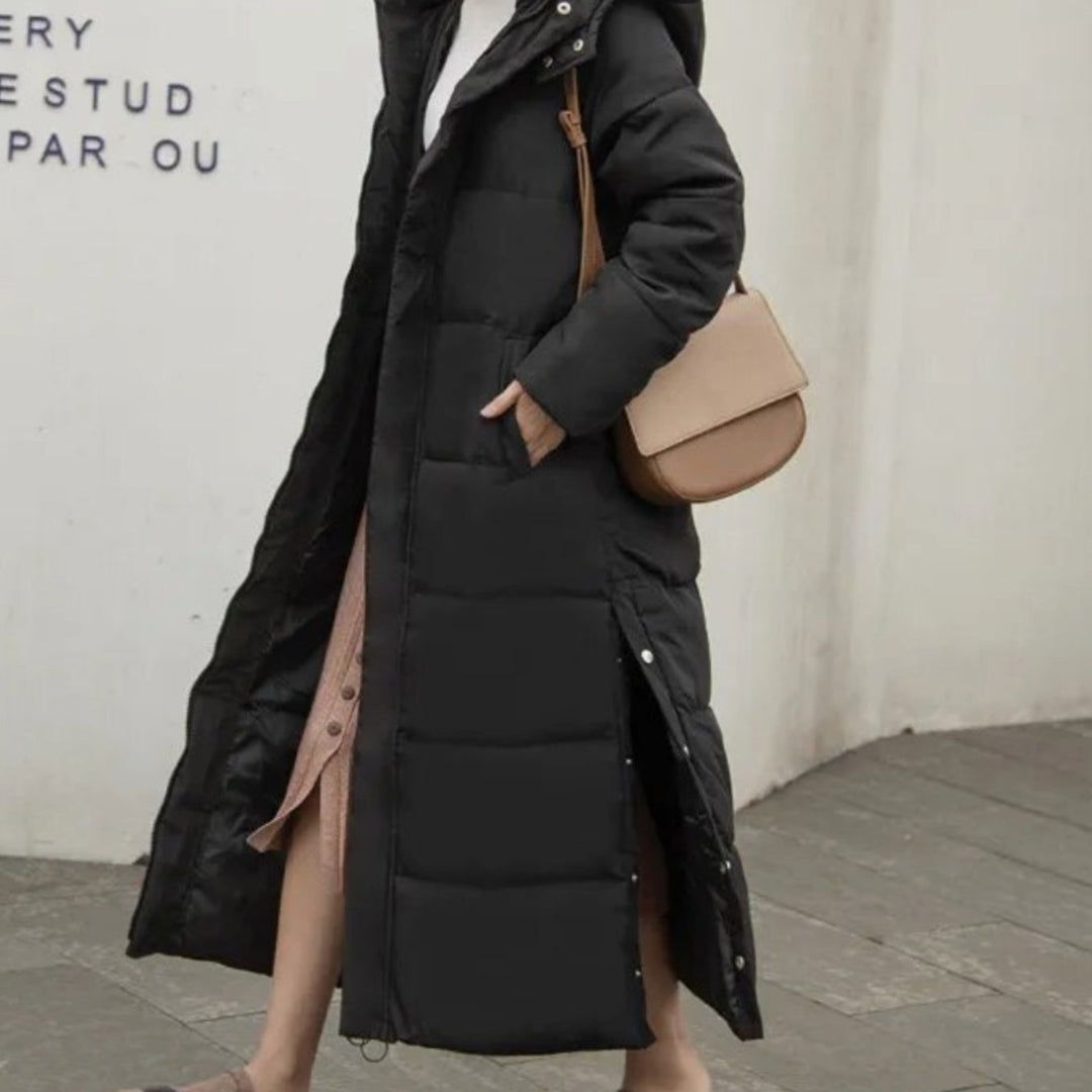 Women's Long Quilted Puffer Winter Coat Zip-Up Maxi Parka - Black