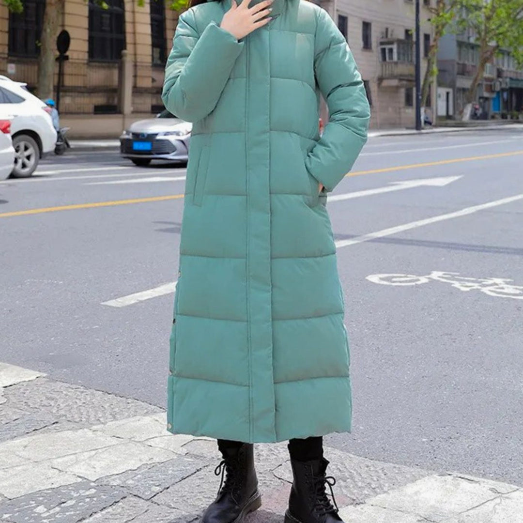 Women's Long Quilted Puffer Winter Coat Zip-Up Maxi Parka - Green