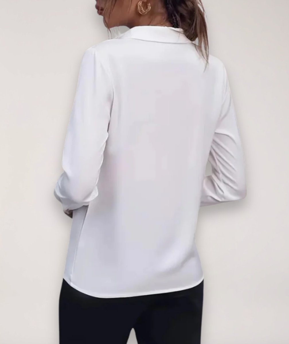 Women's Long-Sleeve Button-Front Collared Office Blouse