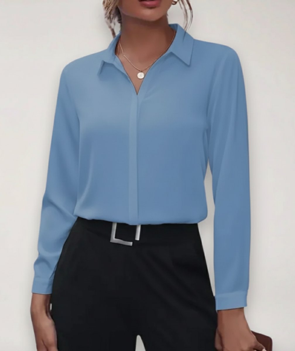Women's Long-Sleeve Button-Front Collared Office Blouse