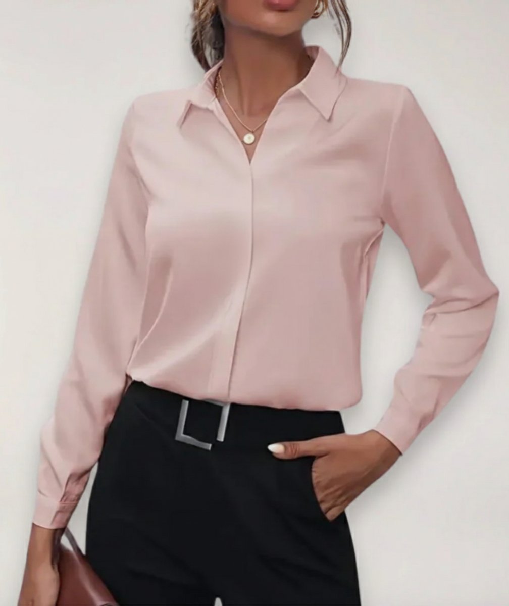 Women's Long-Sleeve Button-Front Collared Office Blouse