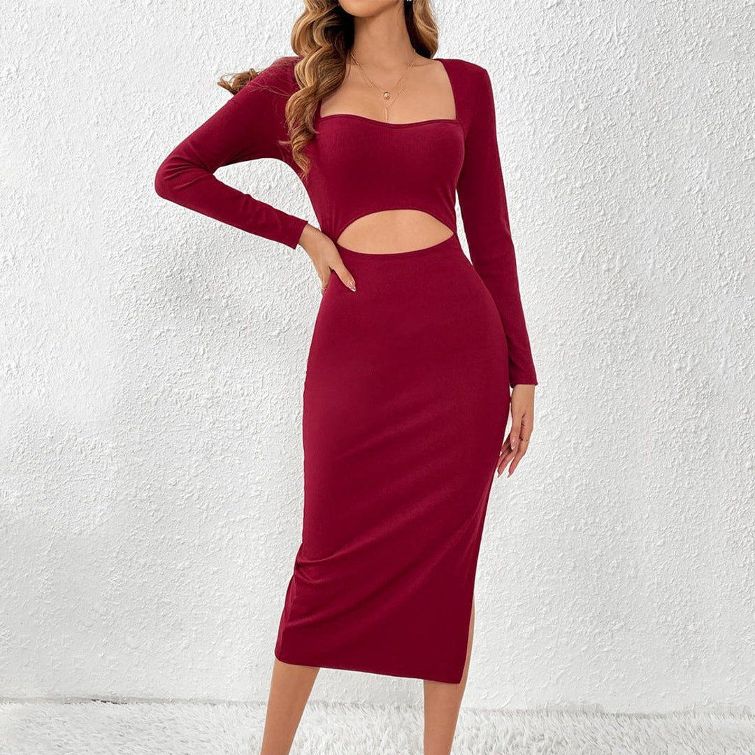 Women's Long Sleeve Cut-Out Bodycon Fall Midi Dress