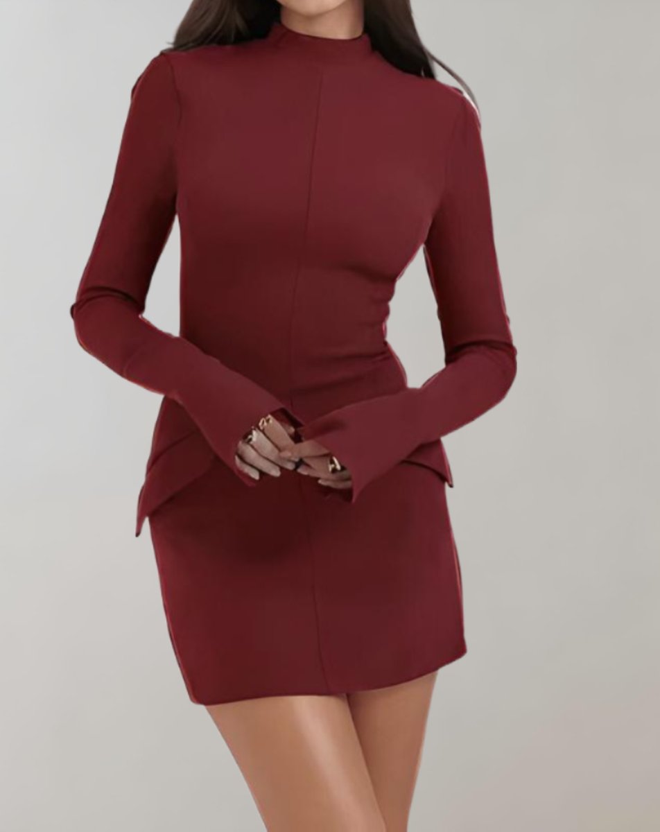 Women's Long-Sleeve Mock-Neck Fall Midi Dress Bodycon Mini