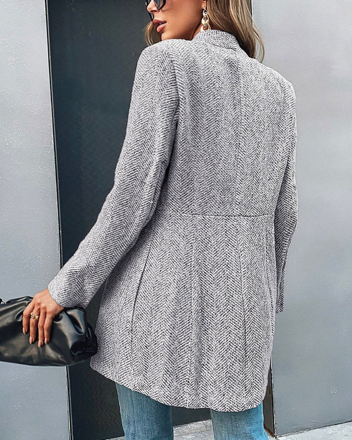 Women's Long Sleeve Open-Front Herringbone Blazer