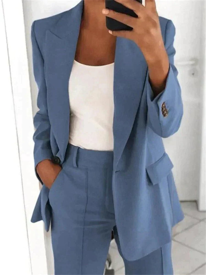 Women's Long-Sleeve Open-Front Tailored Blazer Suit Set