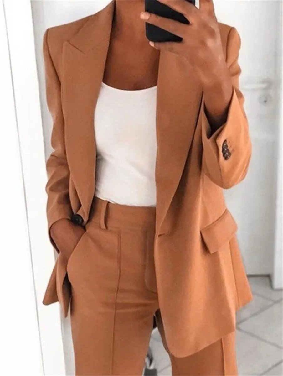 Women's Long-Sleeve Open-Front Tailored Blazer Suit Set