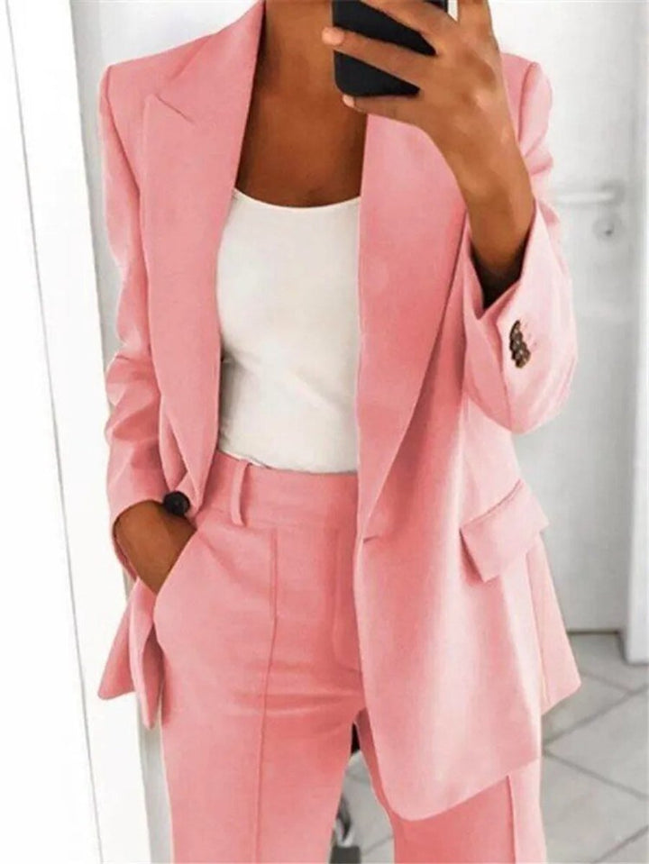 Women's Long-Sleeve Open-Front Tailored Blazer Suit Set