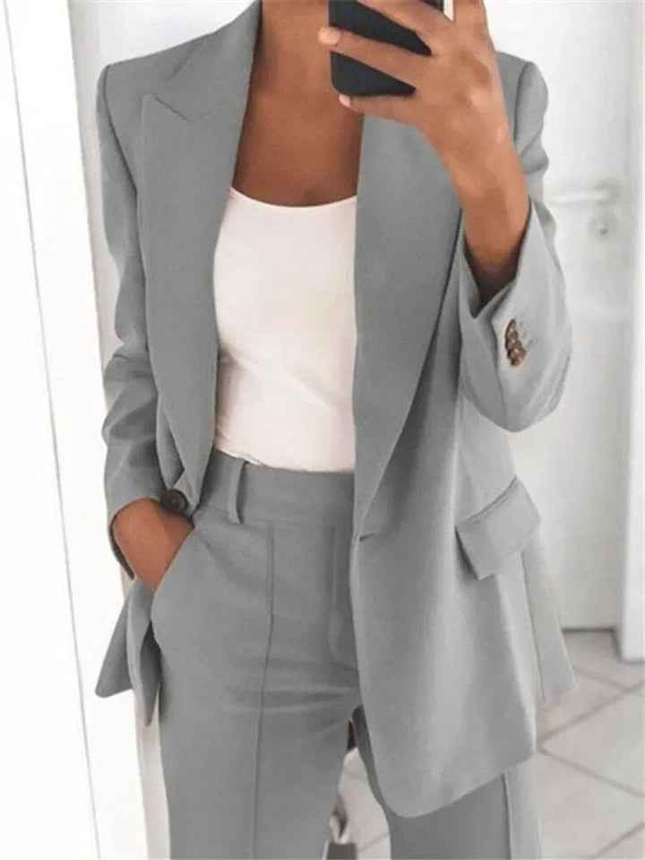 Women's Long-Sleeve Open-Front Tailored Blazer Suit Set
