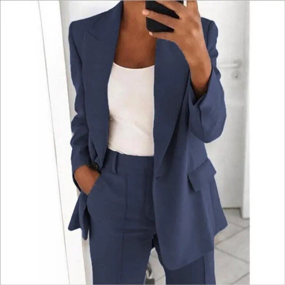 Women's Long-Sleeve Open-Front Tailored Blazer Suit Set