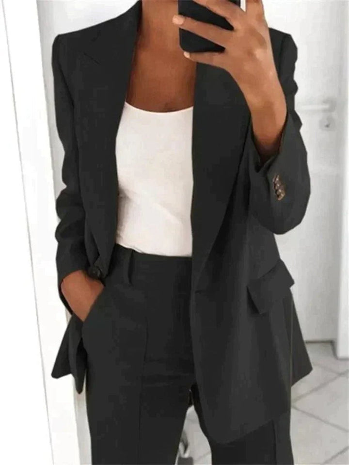 Women's Long-Sleeve Open-Front Tailored Blazer Suit Set