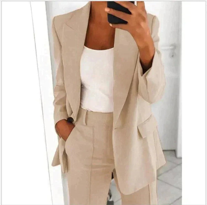Women's Long-Sleeve Open-Front Tailored Blazer Suit Set