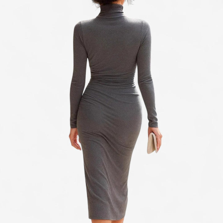Women's Long-Sleeve Ruched Bodycon Midi Formal Dress