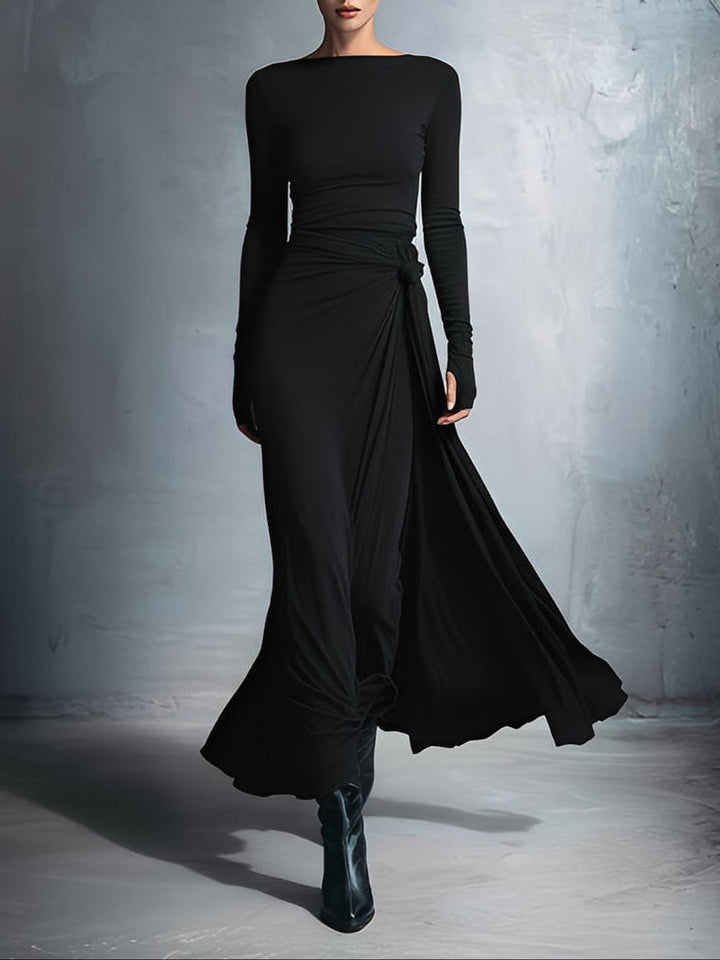 Women's Long-Sleeve Side-Knot Wrap Formal Dress Maxi