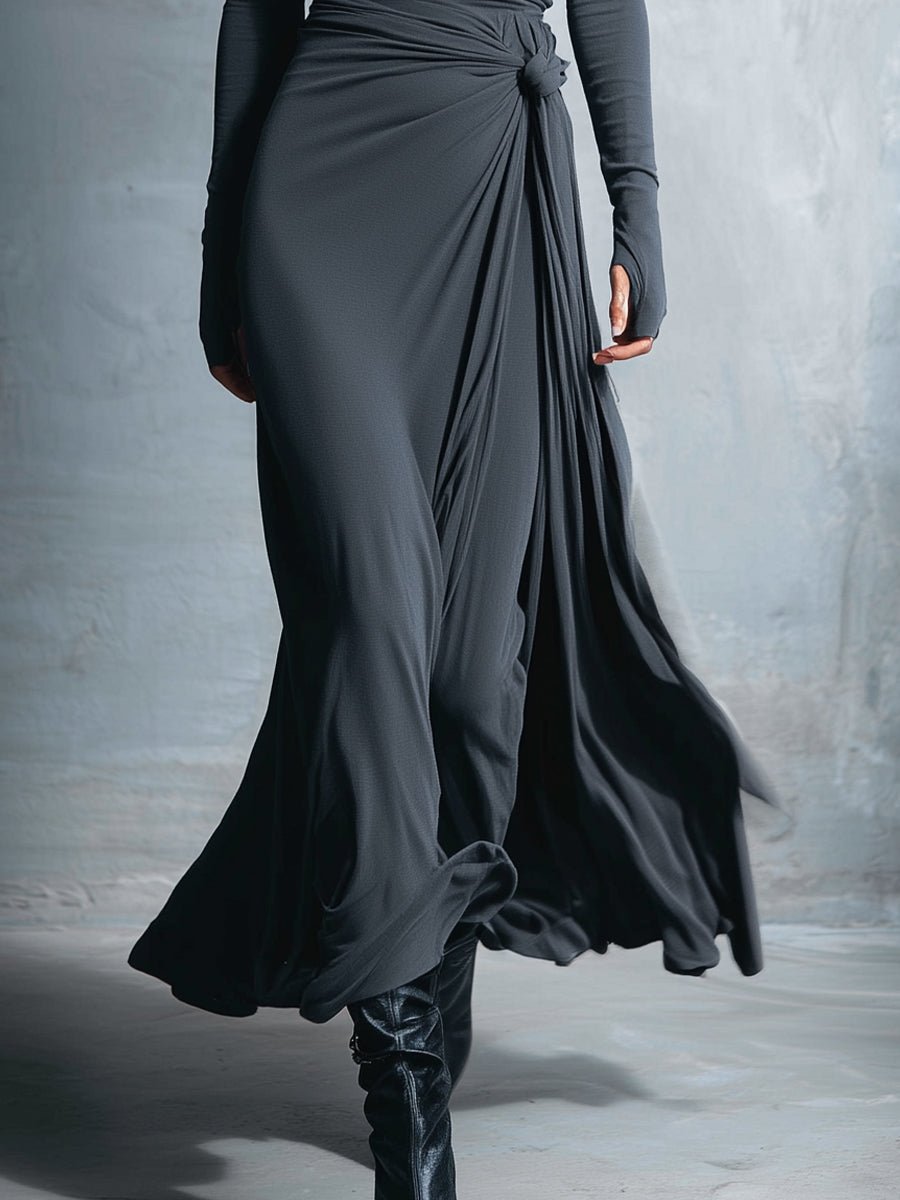 Women's Long-Sleeve Side-Knot Wrap Formal Dress Maxi