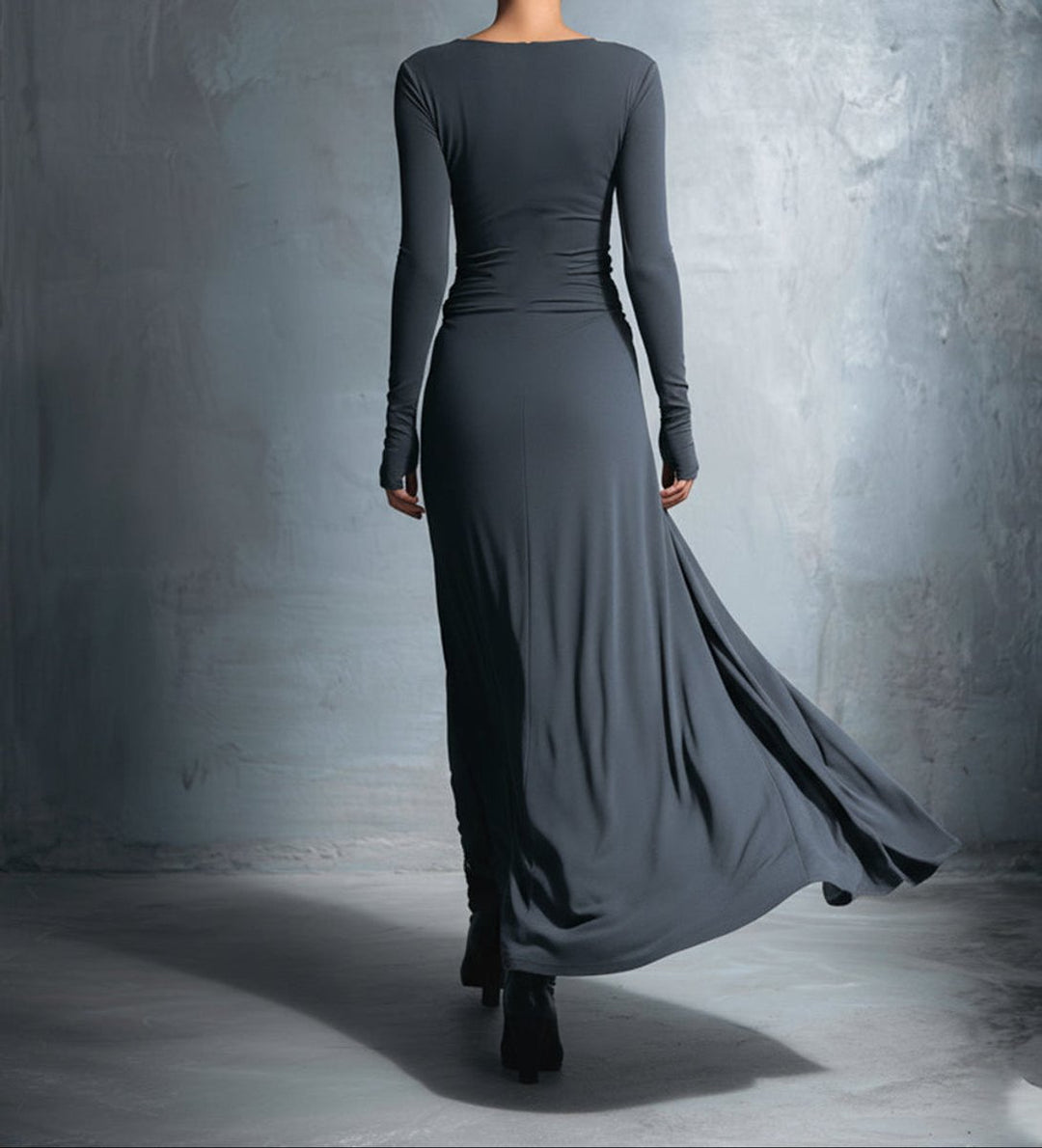 Women's Long-Sleeve Side-Knot Wrap Formal Dress Maxi