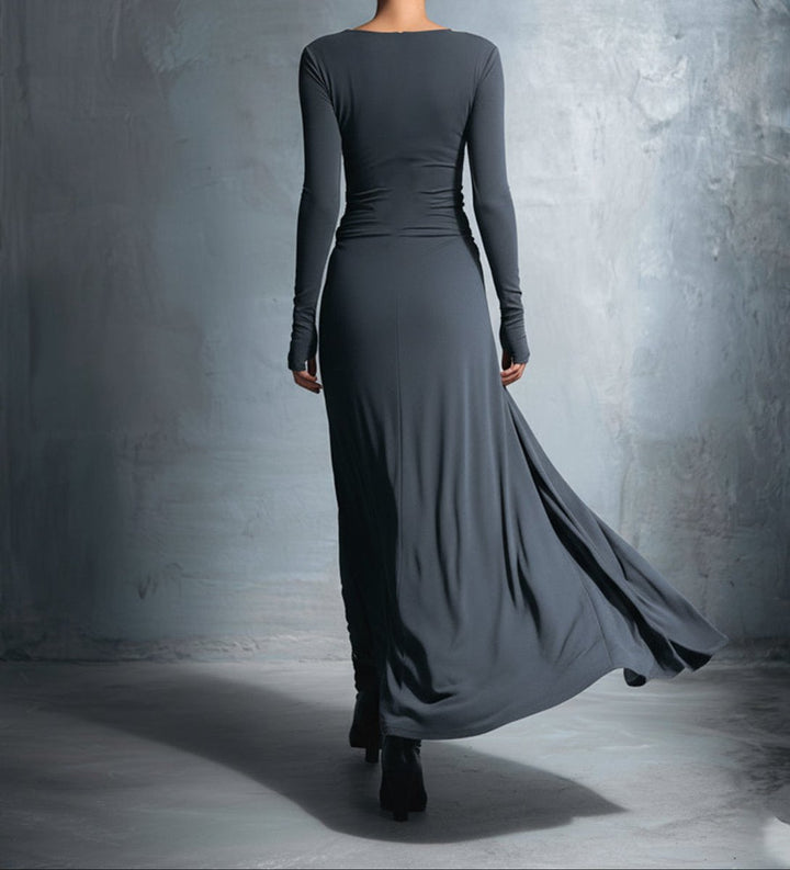 Women's Long-Sleeve Side-Knot Wrap Formal Dress Maxi