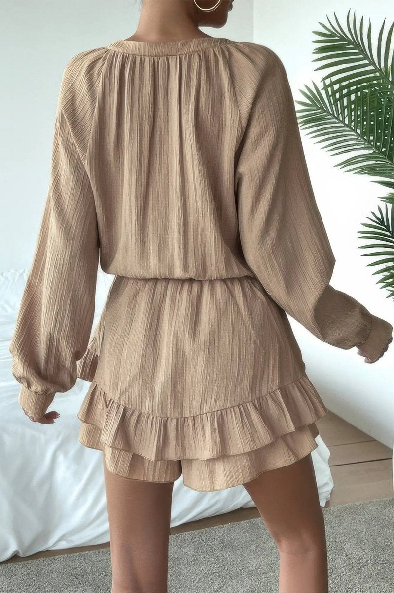 Women's Long-Sleeve Tie-Front Ruffled Fall Wedding Guest Dress