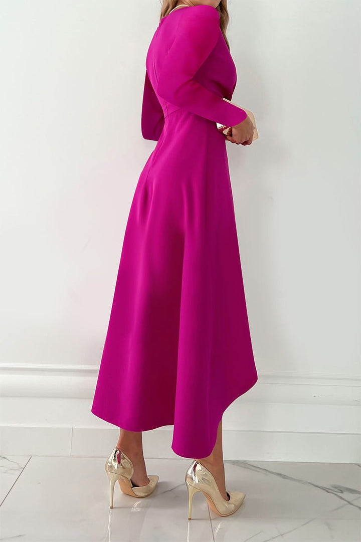 Women's Long Sleeve V-Neck Asymmetric Fall Midi Dress