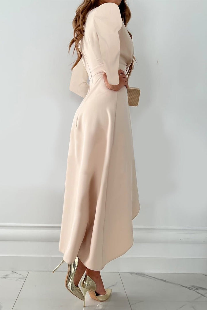 Women's Long Sleeve V-Neck Asymmetric Fall Midi Dress