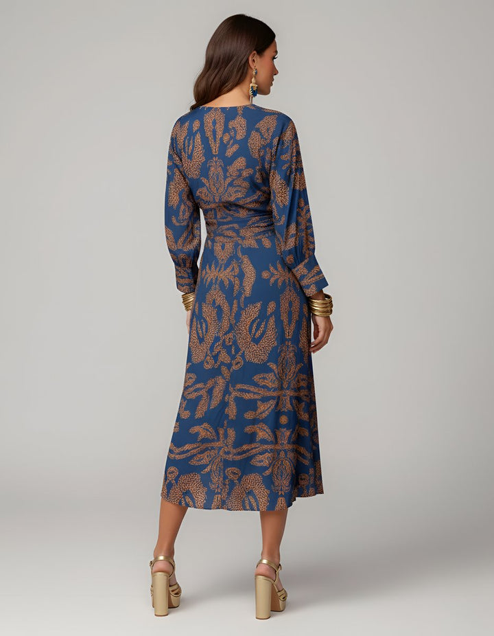 Women's Long Sleeve V-Neck Front-Knot Fall Wedding Guest Dress