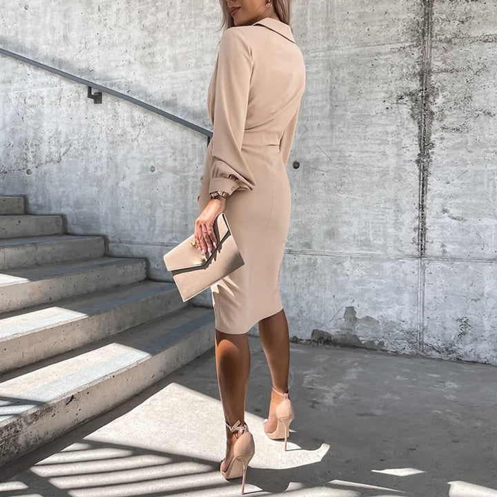 Women's Long Sleeve V-Neck Wrap Fall Midi Dress