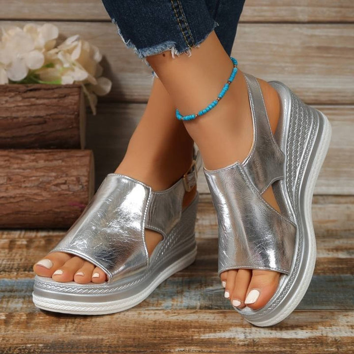 Women's Metallic Open-Toe Platform Wedge Sandals
