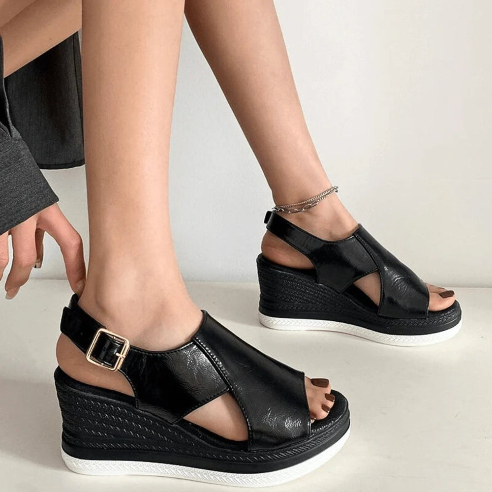 Women's Metallic Open-Toe Platform Wedge Sandals