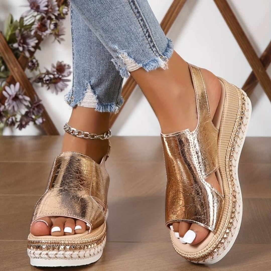 Women's Metallic Open-Toe Platform Wedge Sandals