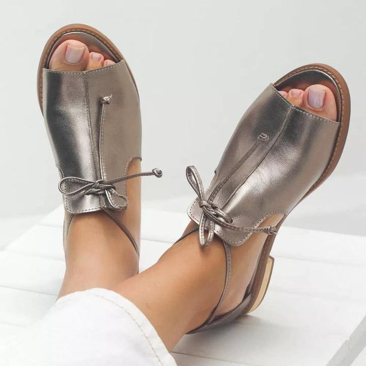 Women's Metallic Peep-Toe Flat Bow-Tie Strap Sandals