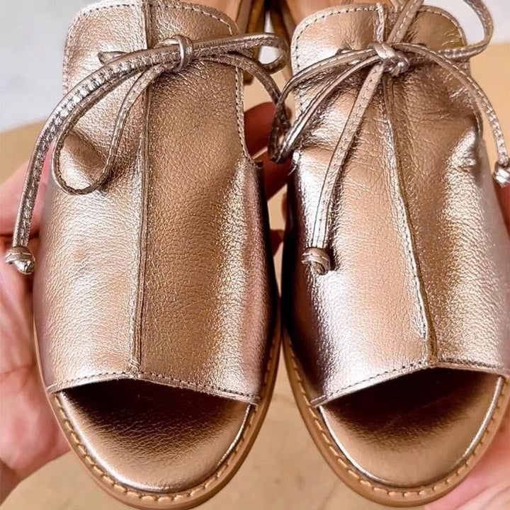 Women's Metallic Peep-Toe Flat Bow-Tie Strap Sandals