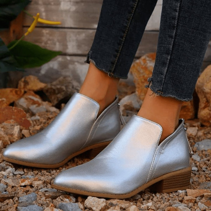 Women's Metallic Pointed-Toe Block-Heel Ankle Boots