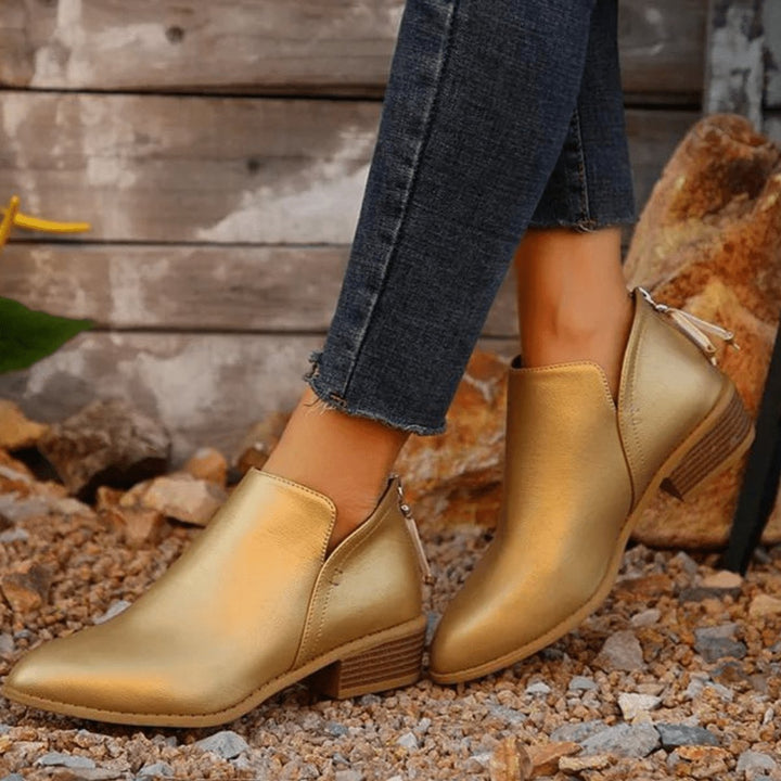Women's Metallic Pointed-Toe Block-Heel Ankle Boots