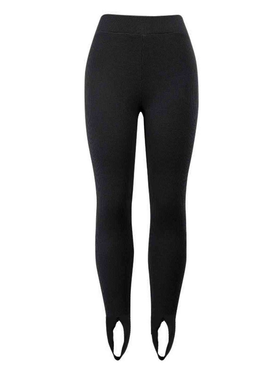 Women's Mid-Rise Ribbed Knit Slim-Fit Legging