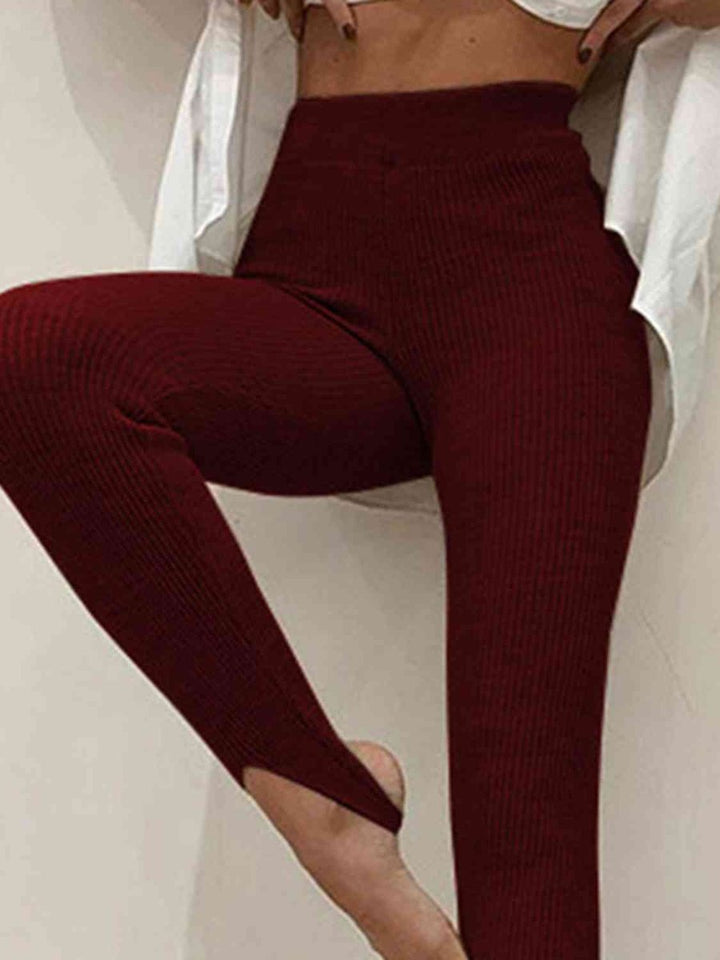 Women's Mid-Rise Ribbed Knit Slim-Fit Legging