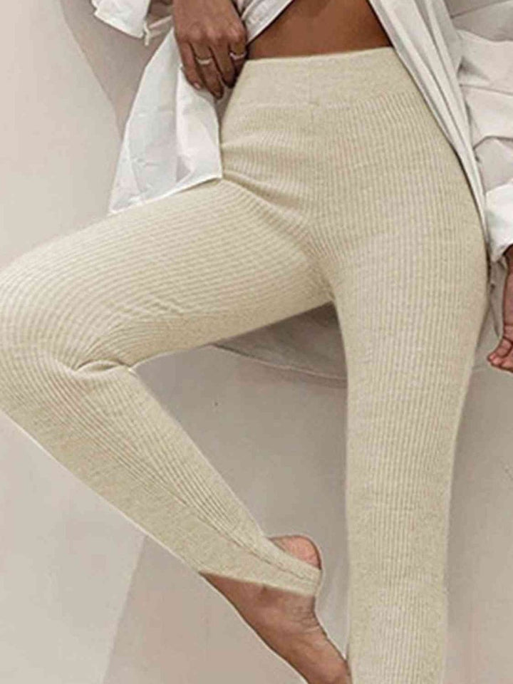 Women's Mid-Rise Ribbed Knit Slim-Fit Legging