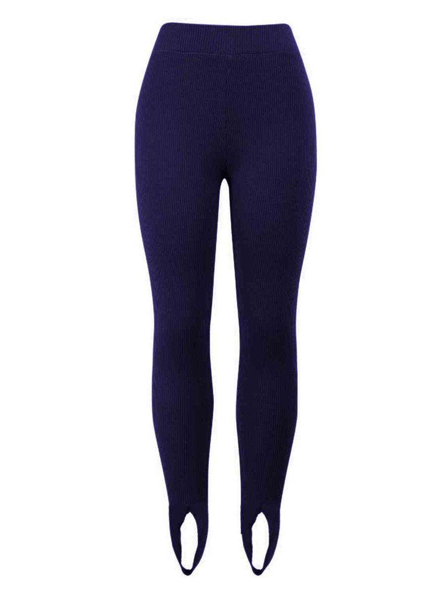 Women's Mid-Rise Ribbed Knit Slim-Fit Legging