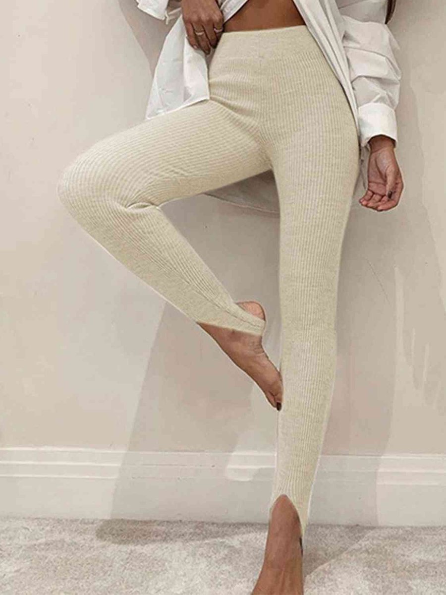Women's Mid-Rise Ribbed Knit Slim-Fit Legging
