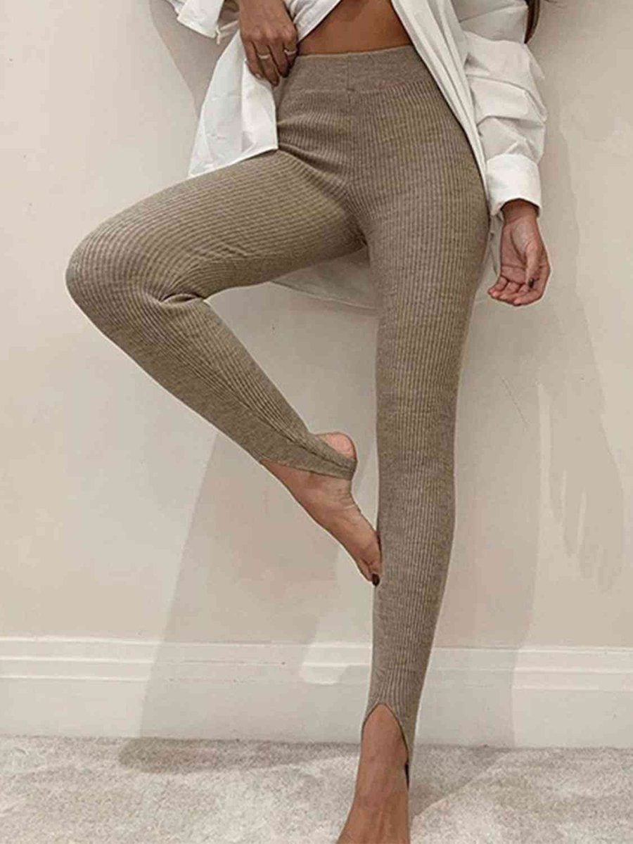 Women's Mid-Rise Ribbed Knit Slim-Fit Legging