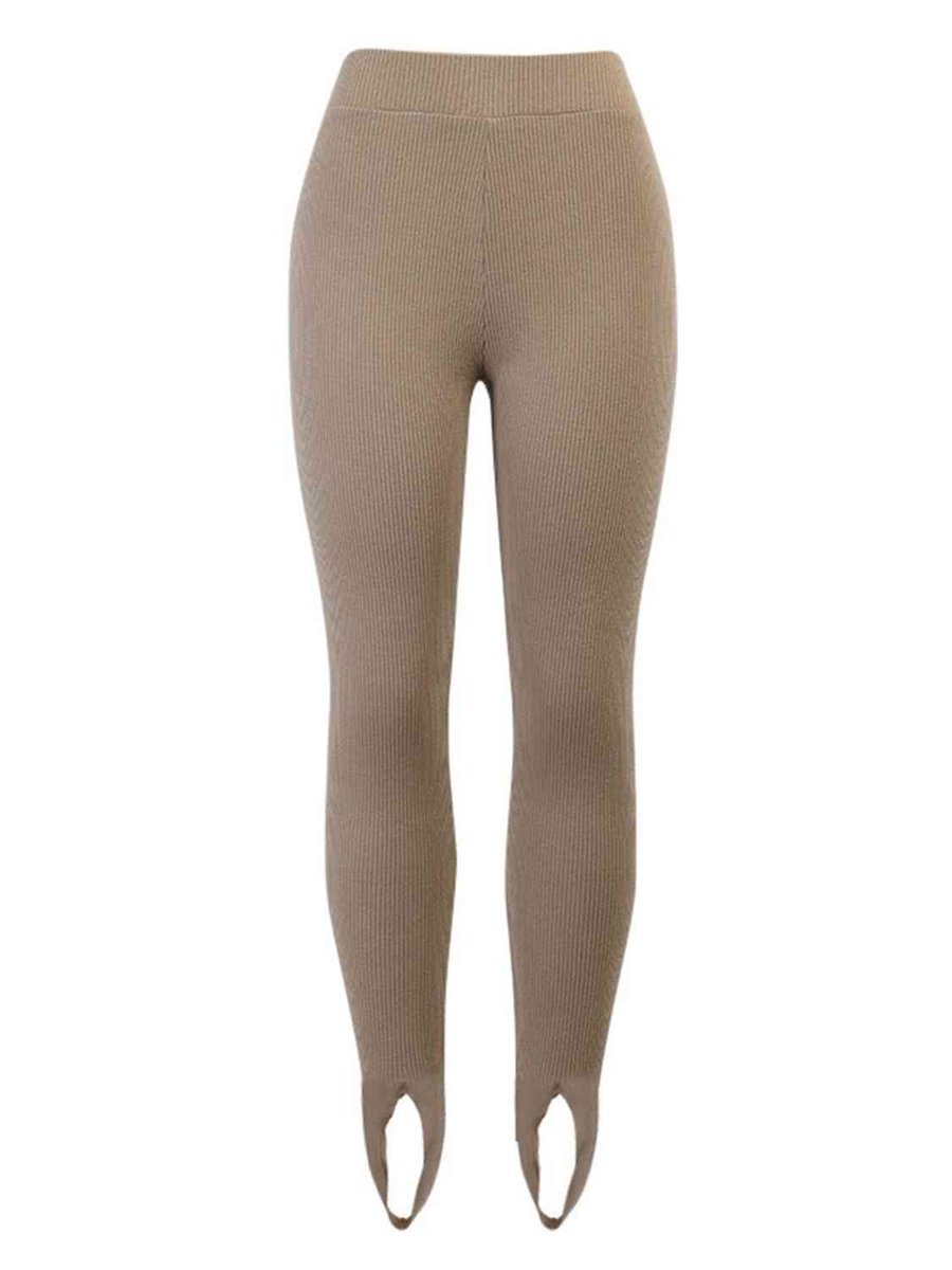 Women's Mid-Rise Ribbed Knit Slim-Fit Legging