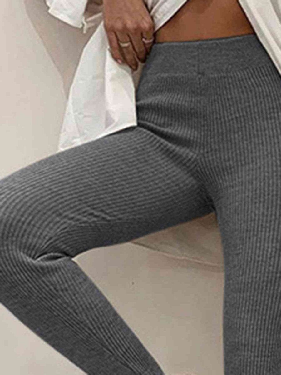 Women's Mid-Rise Ribbed Knit Slim-Fit Legging