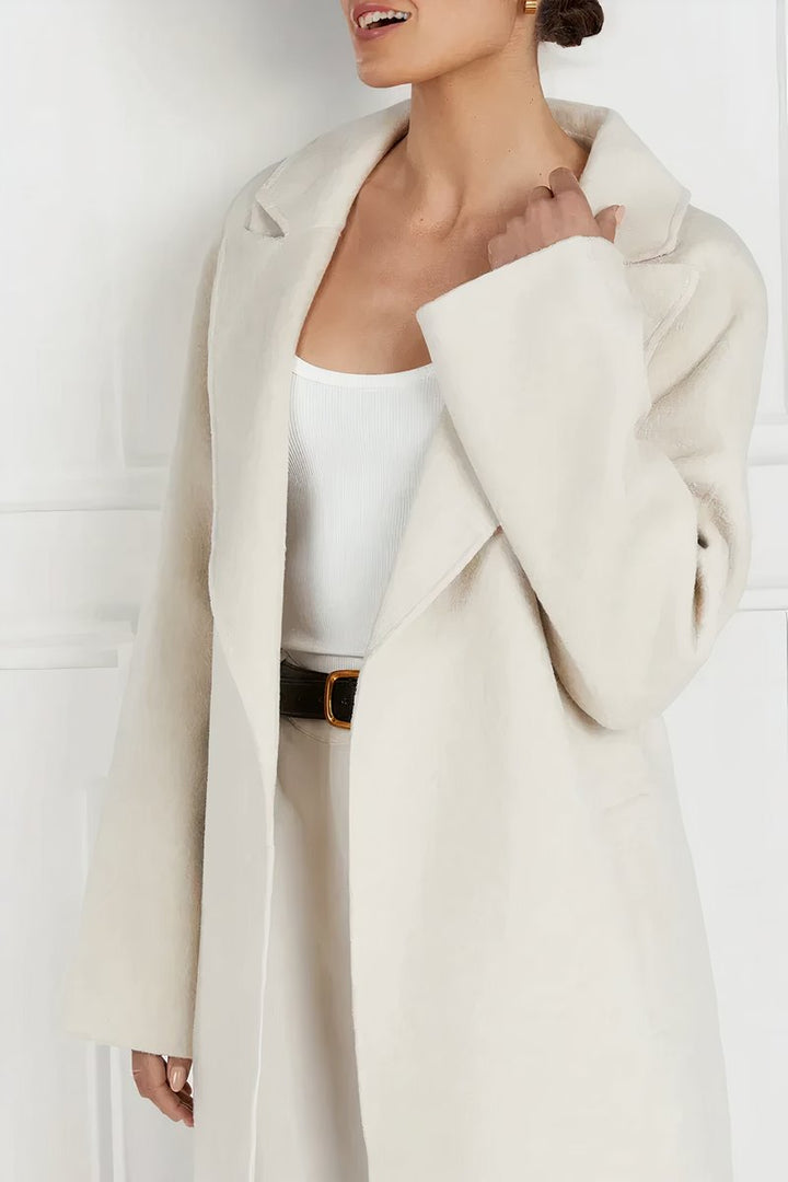 Women's Midi-Length Faux Shearling Lapel Trench Coat