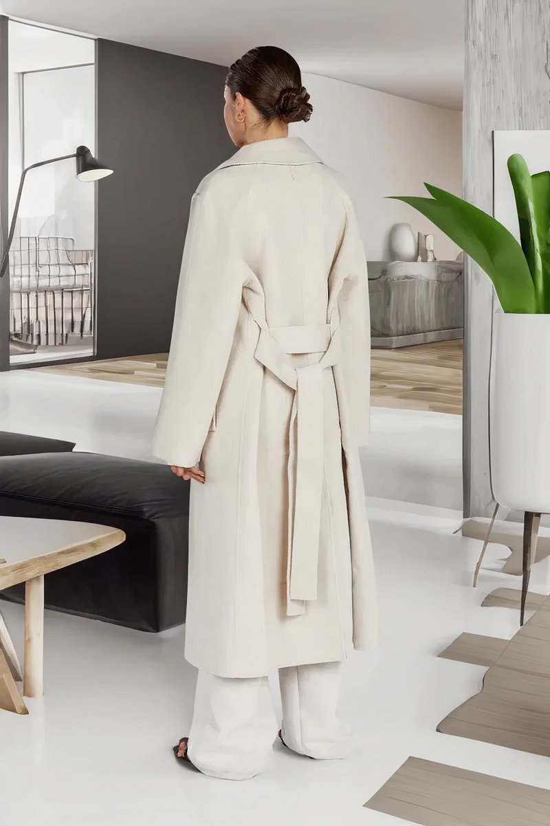 Women's Midi-Length Faux Shearling Lapel Trench Coat