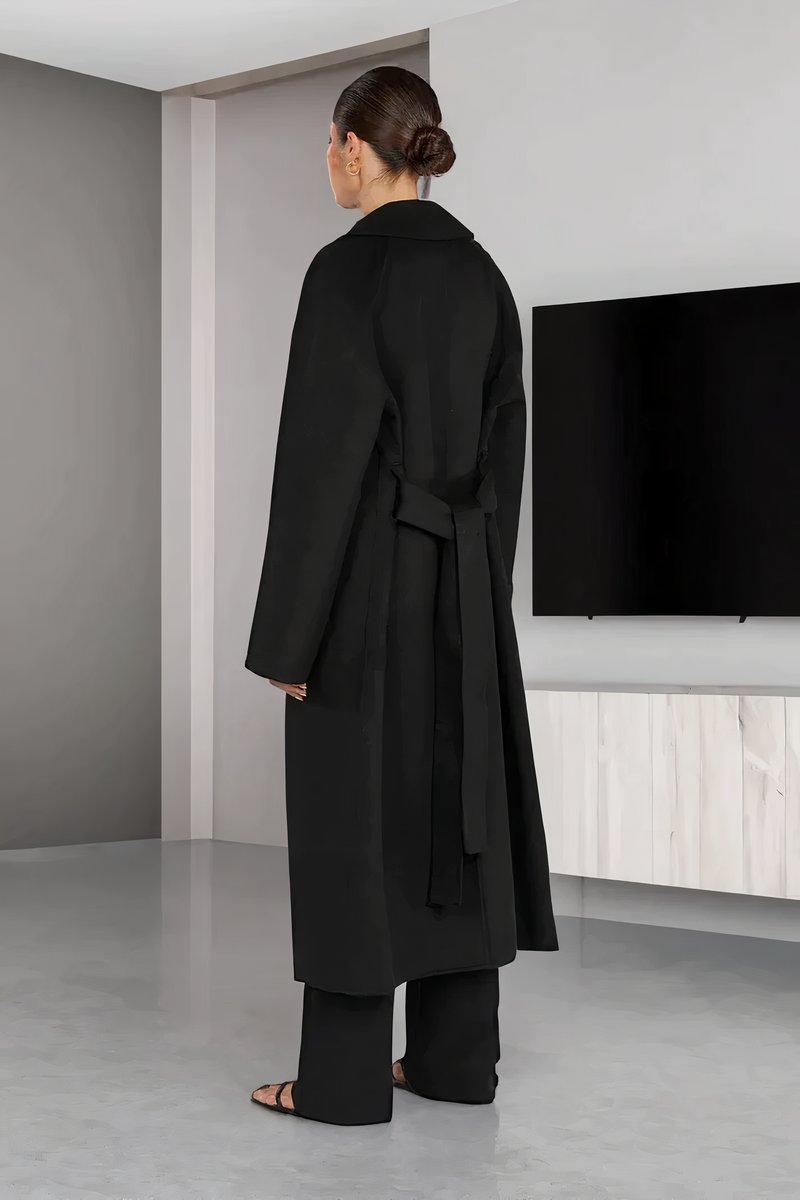Women's Midi-Length Faux Shearling Lapel Trench Coat