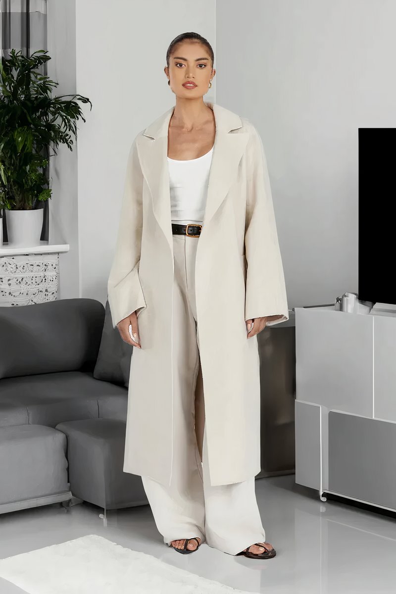 Women's Midi-Length Faux Shearling Lapel Trench Coat
