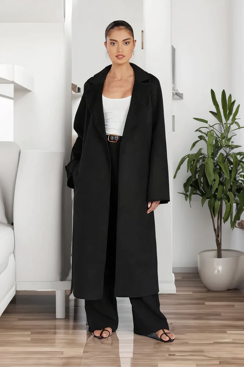 Women's Midi-Length Faux Shearling Lapel Trench Coat