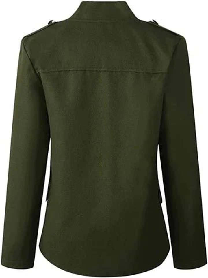 Women's Military Stand-Collar Button-Front Blazer Jacket
